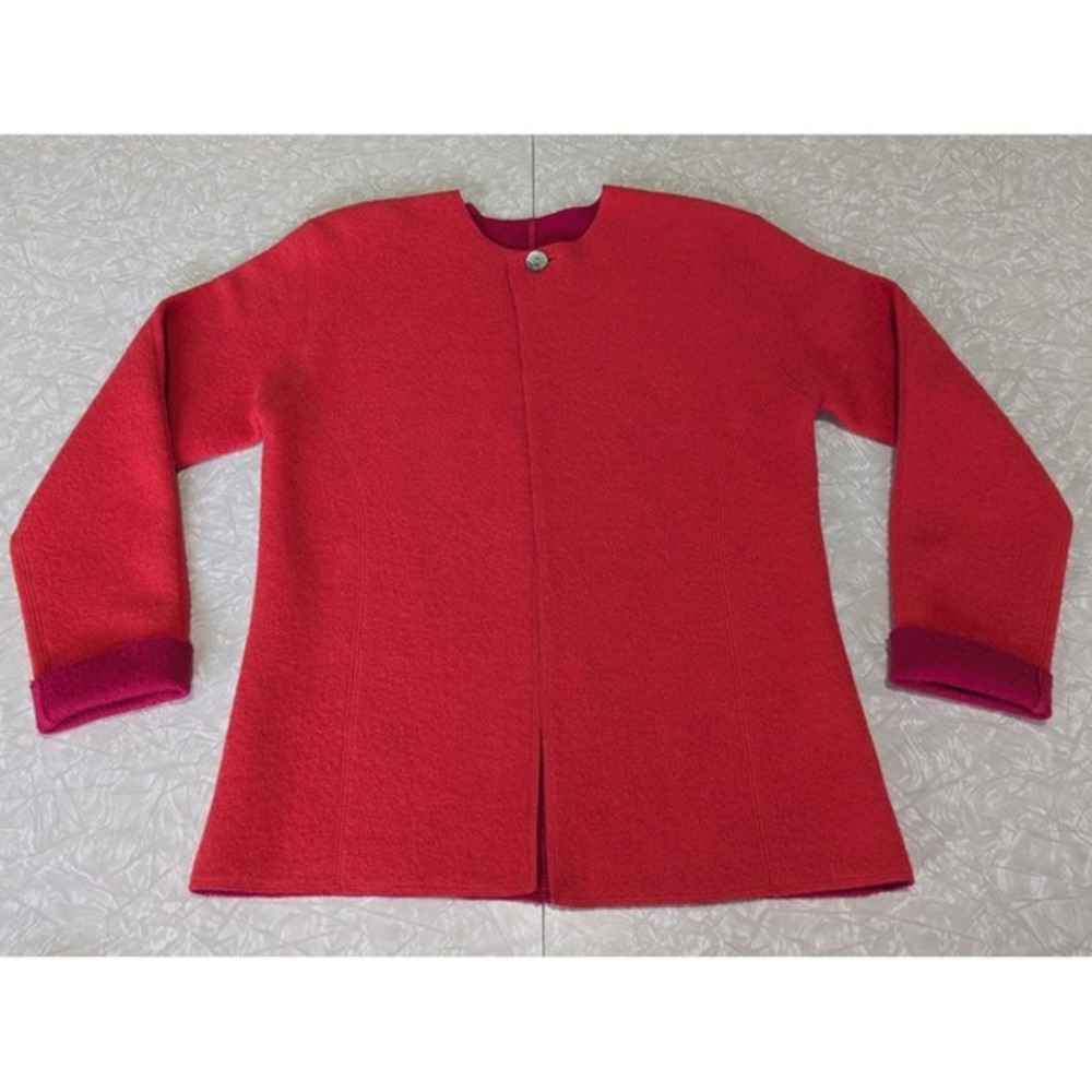Vintage 100%‎ Wool Red Office Work Dressy Cardigan Button Sweater Women's S/M